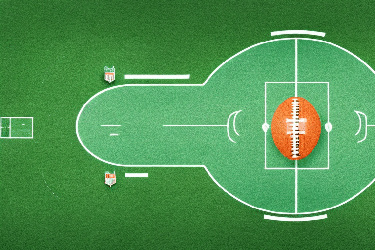 A football field with a highlighted path showing a strategic play
